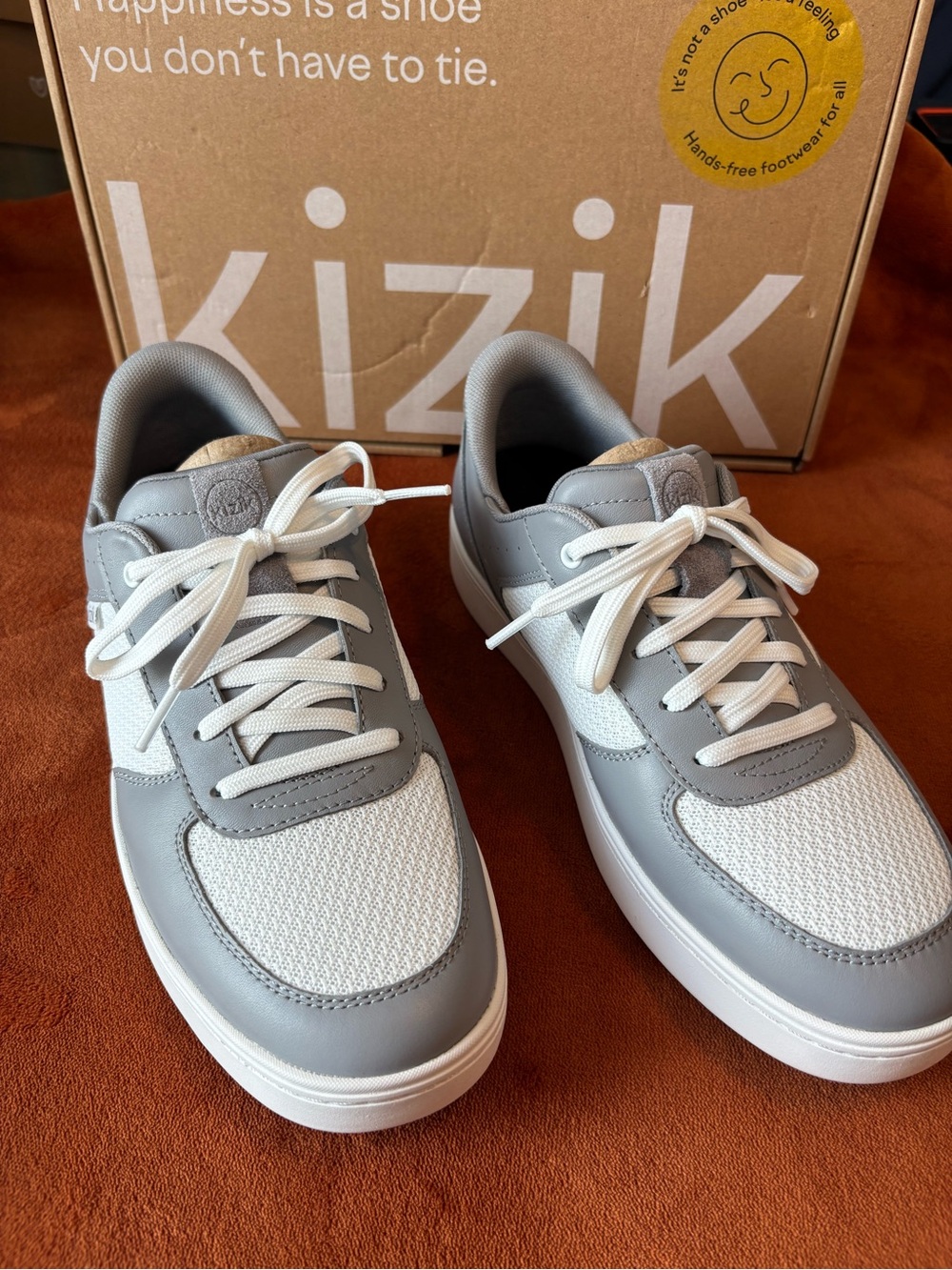 Kizik Men’s Gray and White Hands-Free Lace-Up Sneakers